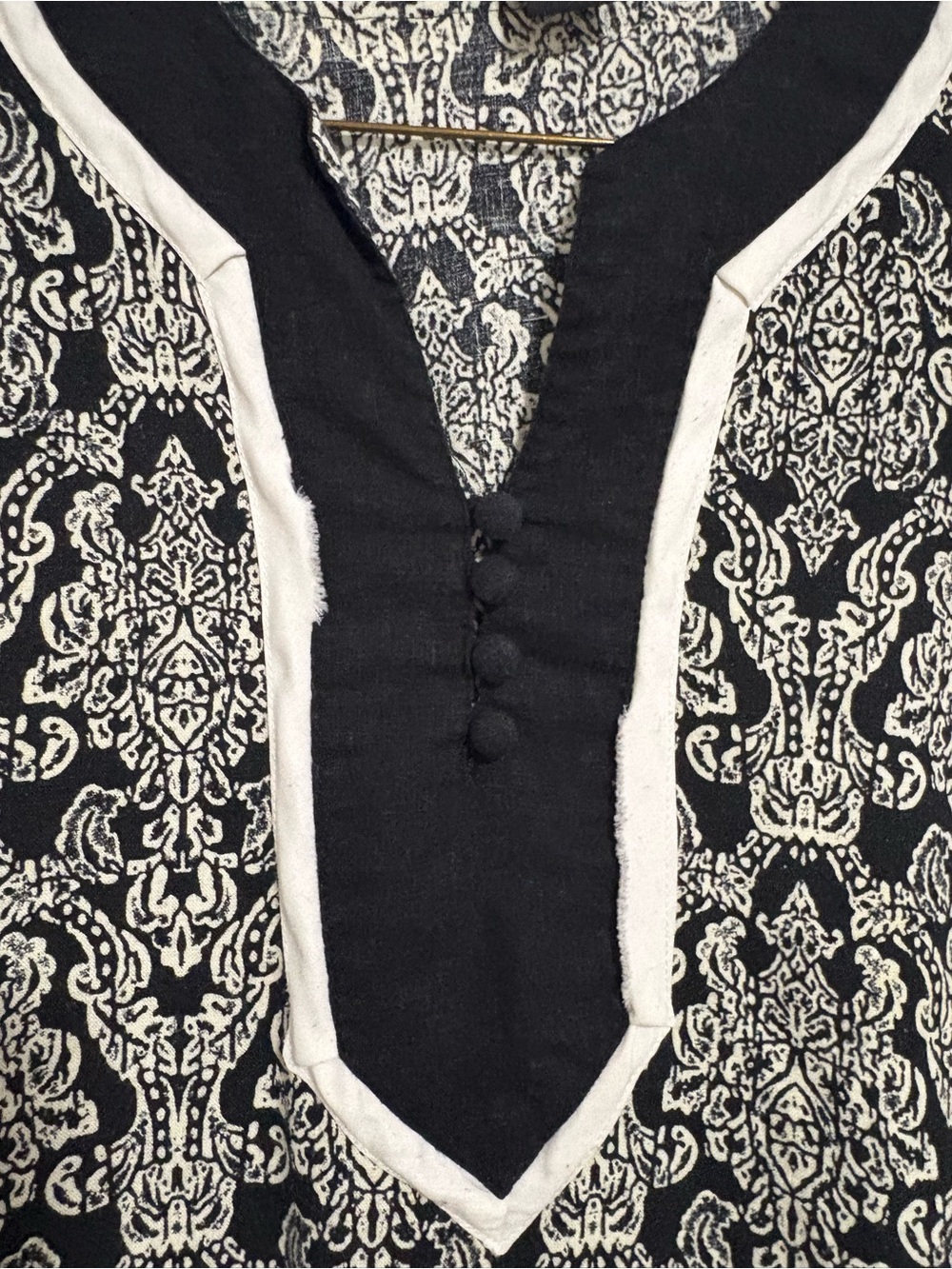 Marisa Christina Linen Blend Black and Cream 3/4 Sleeve Tunic Top Size Medium - Picture 6 of 12